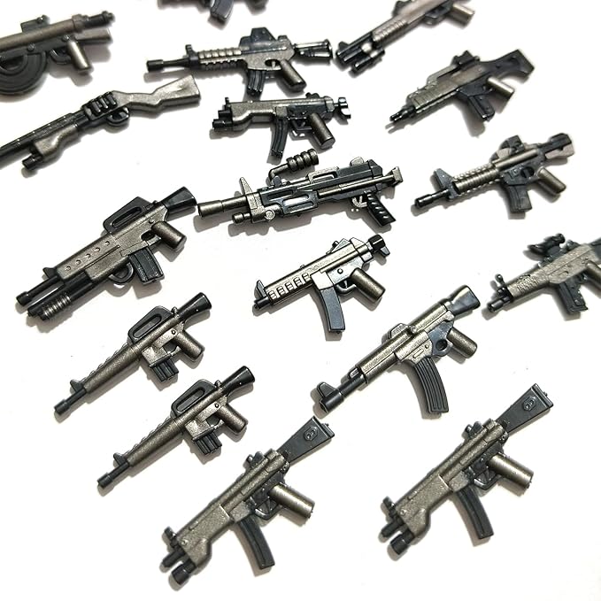 Military Weapons Pack, Military Toy Gun Set for Classic Building Blocks, 33 Pieces WW2 Army Accessory Combination, Compatible with Major Brands, Silver-Black