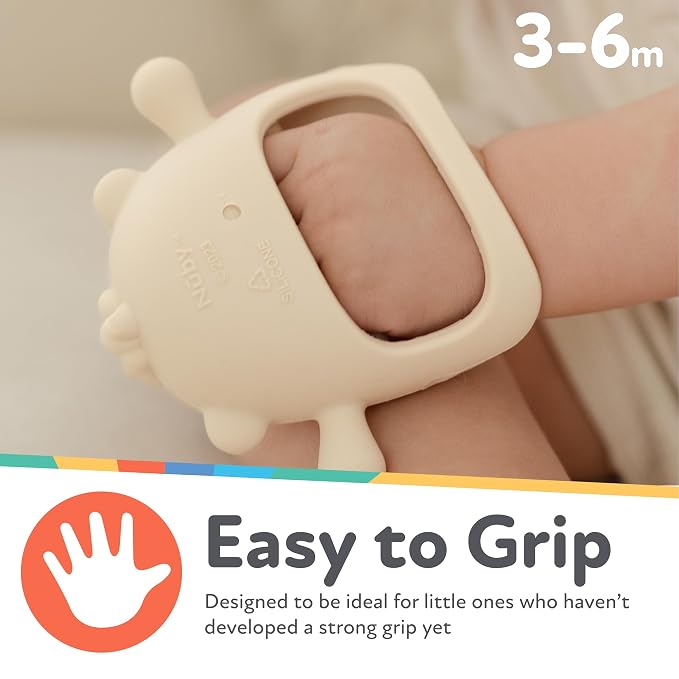 Nuby Silicone Wrist Teething Mitten - Baby Teether Ring - 3+ Months - Brown Bear