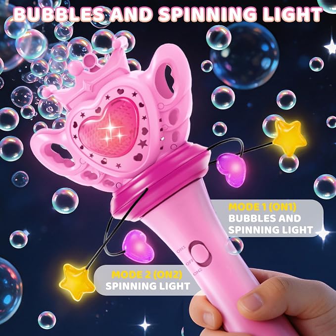 Sitodier Bubble Wands for Girls - Bubble Machine for Toddlers with Rotatable LED Light & Music, Outdoor Easter Birthday Party Bubble Toys, Gift for 3 4 5 6 7 8 Year Old Kids Girls