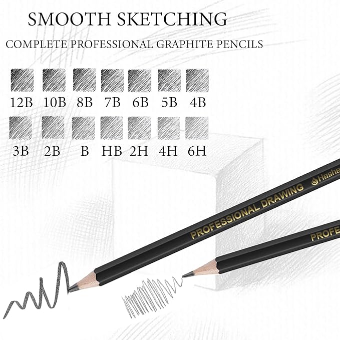 Heshengping Drawing Sketch Pencil Set 14pcs Sketching Pencils 12B 10B 8B 7B 6B 5B 4B 3B 2B B HB 2H 4H 6H Graphite Pencils for Kid Adults Artists Student Beginners Professional