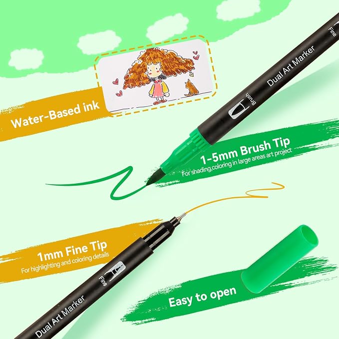 120 Colors Adult Coloring Book Markers No Bleed Dual Felt Tip (Fine & Brush) Art Markers for Teens/School – Gel Acrylic Paint Pens Set for Sketching, Drawing, Rock Painting, Journaling, Non Bleeding.