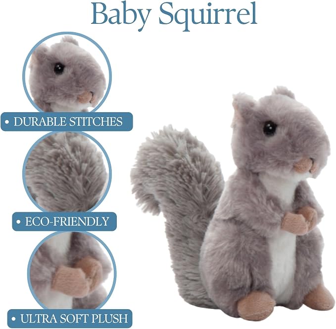 The Petting Zoo Squirrel Stuffed Animal Plushie, Gifts for Kids, Wild Onez Babiez Wildlife Animals, Squirrel Plush Toy 6 inches
