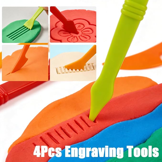 Dough Tool Set, 13Pcs Dough and Clay Play Tools Kit for Kids, Modeling Clay Accessories Includes Safety Scissors, Rolling Pins, Plastic Knife, Dough Extruder & Rollers
