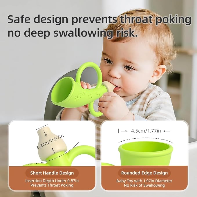 Baby Trumpet Toy 6-12 Months, Silicone Baby horn blowing toy with 2PCS yellow green for Teething Sensory play, Easy Grip Toddler whistle toys 0-6 Months Newborn Gift (Horn)