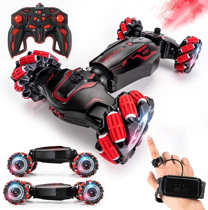 TADOZIC 4WD Remote Control Gesture Sensor Car,Hand Controlled RC Stunt Car,Double-Sided Vehicle 360° Rotation with Light and Music Spray, Watch Toy Cars for Boys & Girls Birthday