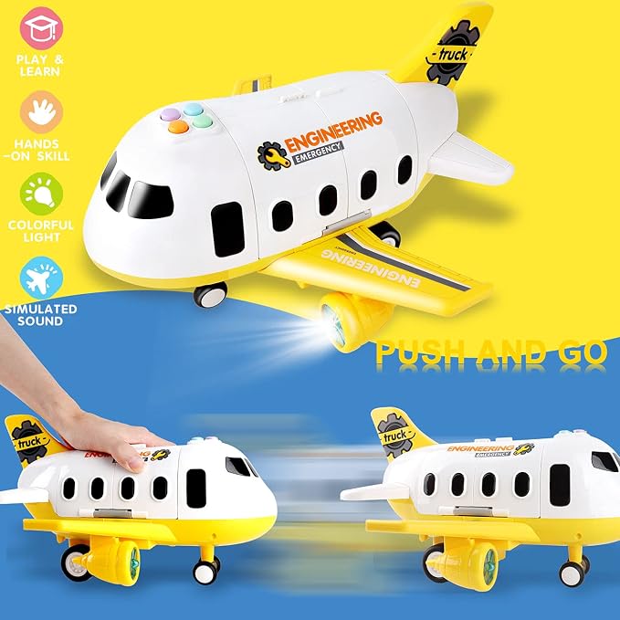 Dwi Dowellin Construction Airplane Toys,Car Toys Set with Light and Sound，Great Birthday Gifts for 3 4 5 6 Years Old Boys (Medium)