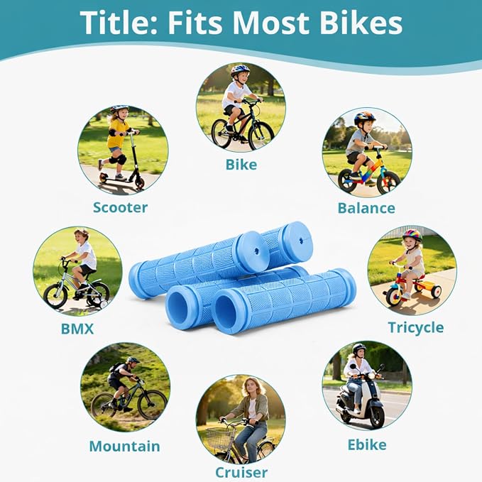 CHUNZEXI 4 PCS Bike Handlebar Grips, Rubber Bicycle Bar Grips Replacement, Non-Slip Handle Grips for Kids Bikes, Scooters, BMX, Mountain & Cruiser Bikes