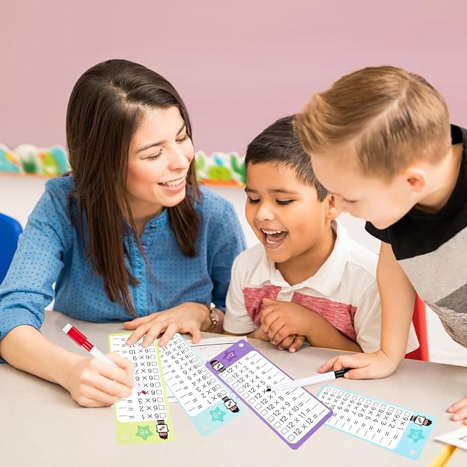 60Pcs Multiplication Division Addition and Subtraction Flash Card, Math Flash Cards with 8 Dry Erase Pens 4 Rings, Time Table Flash Cards for 1st to 3rd Grades Fun Learning with Math Game