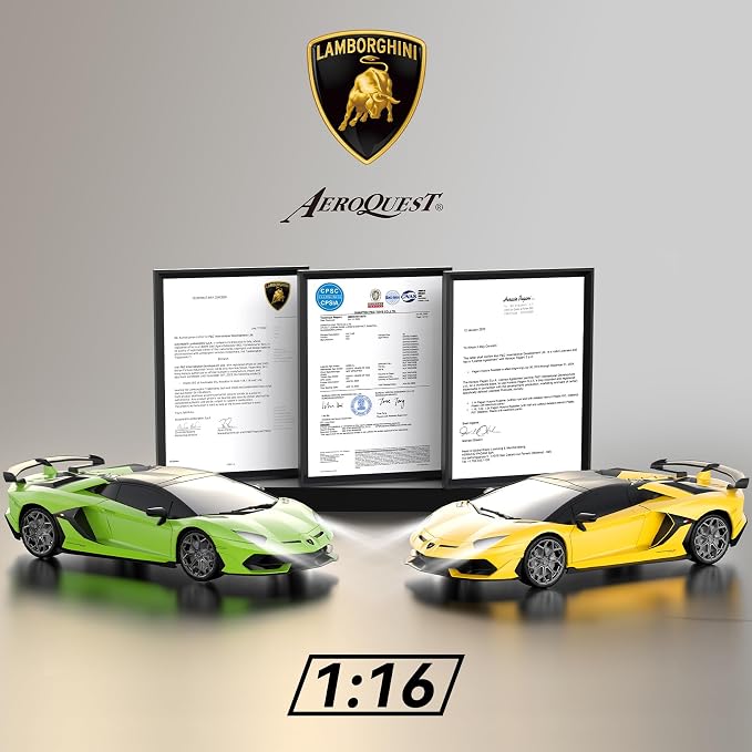 AEROQUEST 1:16 Lamborghini Remote Control Car （Green） | Officially Licensed,Birthday Gift,Toys for ages 3-8,Aventador SVJ Mode,Electric Sport Racing,Hobby RC Cars,100 minutes