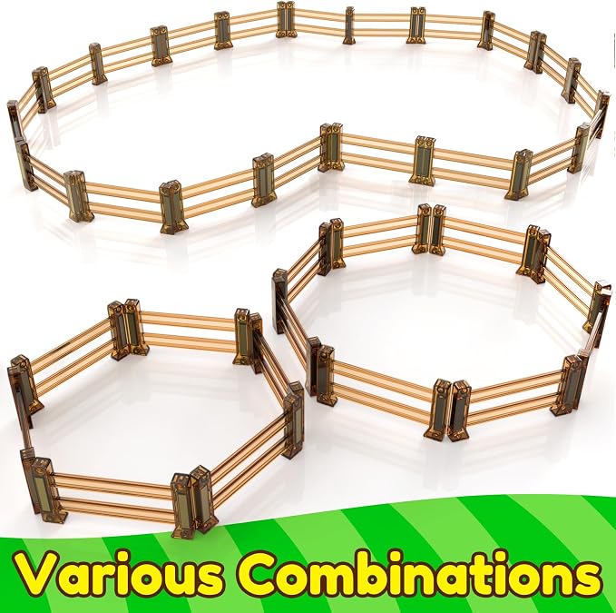 Oriate Farm Animals Fences Magnetic Tiles, 18pcs Magnet Fencing Compatible Garden Farming Zoo Dinosaur, Kids Magnetic Structural Construction Magnets Tile Building Blocks Horse Toys Accessory