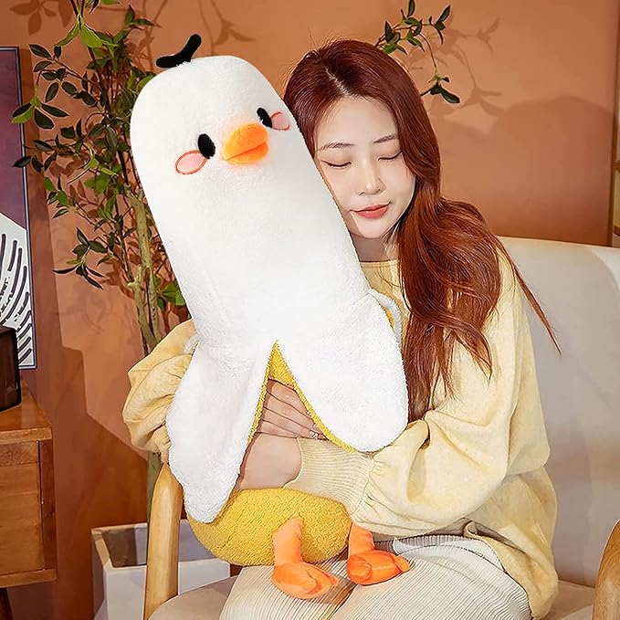 PEACH CAT Banana Duck Plush Pillow Duck Stuffed Animal Cute Banana Plushie for Girls and Boys White 27.5"