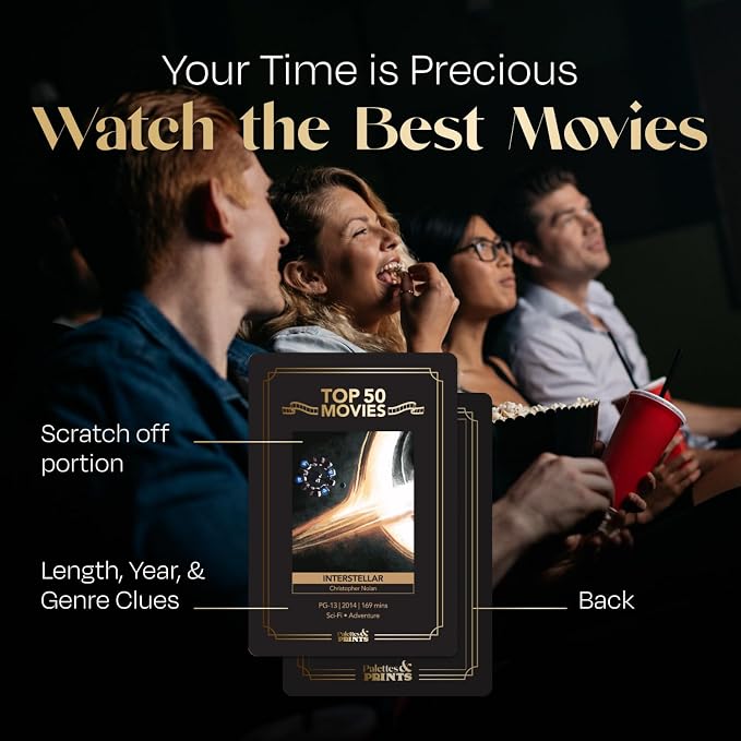 Premium Movie Night Scratch Off Cards – Gifts for Movie Lovers – End Movie Night Indecision With Movies From Top Databases – Stunning Illustrations - Gift for Husband Boyfriend - Couples Ideas