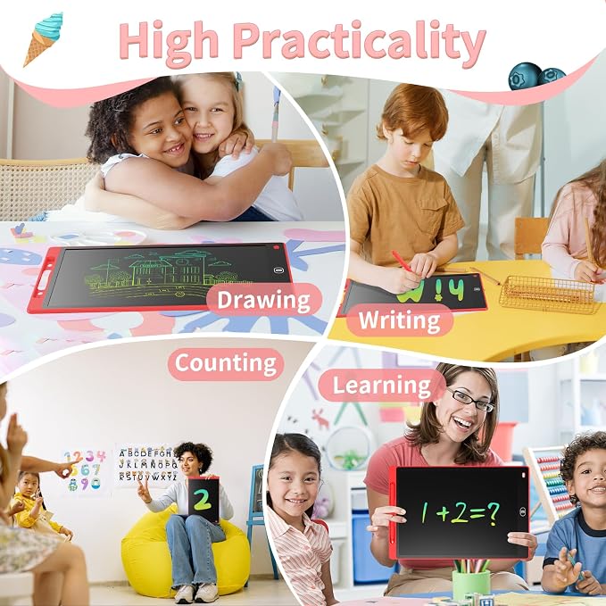 Genialba LCD Writing Board 8.5 Inches, Colourful Electronic Tablet, Portable Erasable Drawing Board, Graphic Tablet for Children's Games 3 4 5 6 7 Year Old Kid Boys Girls (Red)