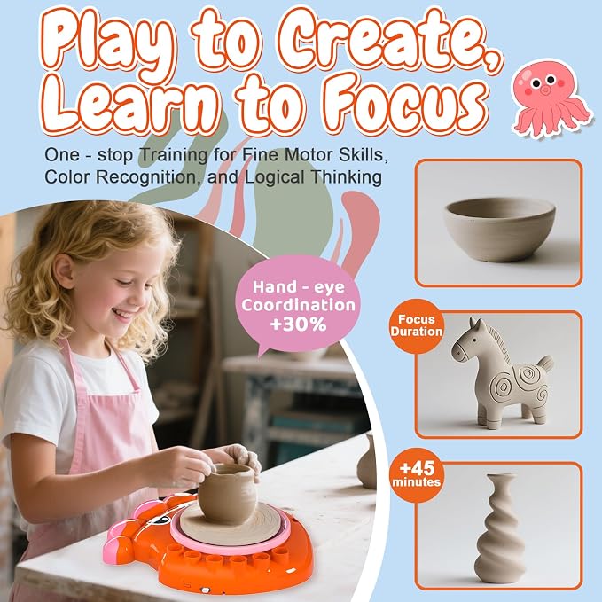Insnug Pottery Wheel for Kids - Arts and Crafts for Kids Ages 8-12,Kid Pottery Wheel Kit Toys with Modeling Clay Sculpting Tools for Girls Boy Birthday Christmas Gift for 6 7 8 9 10 11 12+
