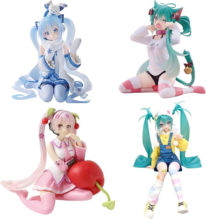Anime Style Girl Figures Set, 4 Pcs Cute Sitting Character Figurines, 5.1-5.9 Inch PVC Collectible Figures, Desktop Decoration for Fans and Display(4PCS)