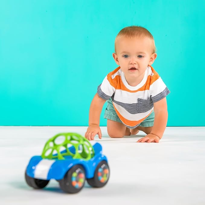 Bright Starts Oball Easy Grasp Rattle & Roll Toy Sports Car BPA-Free Infant Crawling Toy, Age 3 Months and up, Blue/Green (Pack of 6)