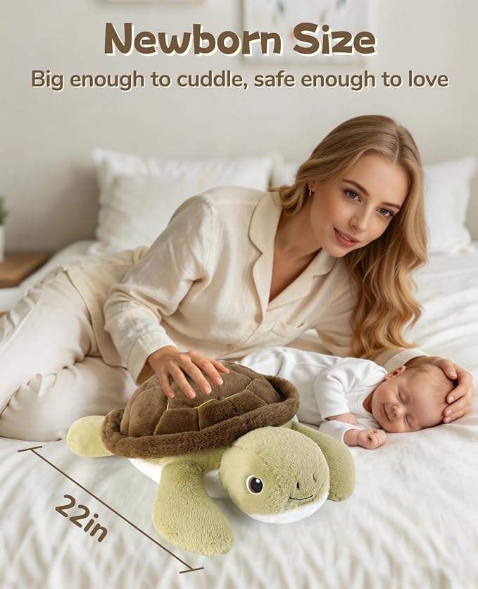 gnomantic Turtle Weighted Stuffed Animals - 22 Inch 4.5 Pounds Weighted Plushies Sea Turtle Stuffed Animal - Big Tortoise Plush - Cute Plush Toys Gifts for Kids & Adults (Olive Green)