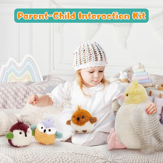 Muiteiur 7 Piece Bird Stuffed Animals, 14 in Parrot Plush Set with Nest, Cute Plush Bird Nest for Kids,Girls,Boys
