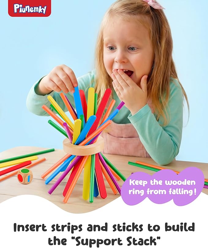 Montessori Game Wooden Board Game, Montessori Toys for 3 4 5 6 Year Olds, Board Games for Kids 4-6, 21 Sticks 21 Strips Fine Motor Skills Toy Family Game, Math Wooden Stick Game, Gift Boys Girls