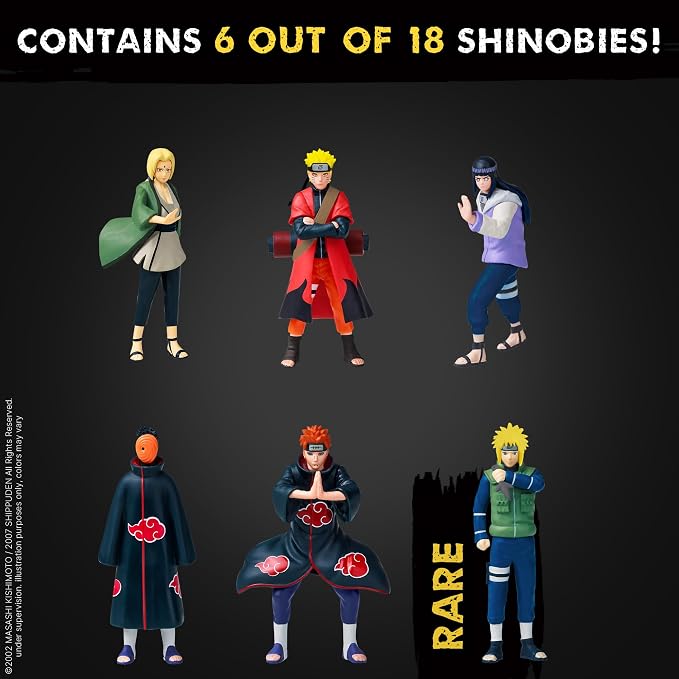 P.M.I. Naruto Shippuden Collectible Mini Figures 6 Pack Deluxe Box | Anime Action Toy Set Featuring Team 7 Ninjas, Akatsuki, Legendary Sannin & Rare Shinobi (Assortment D)