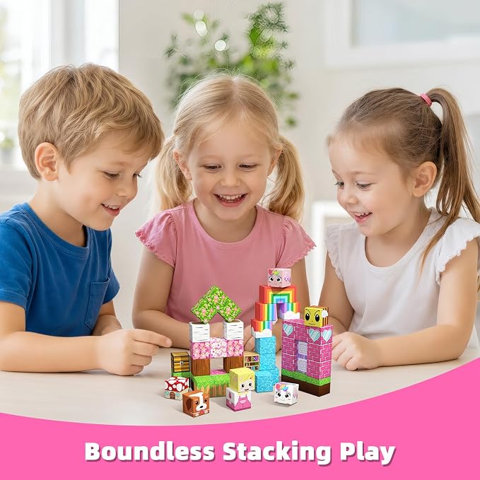 Magnetic Blocks, 48PCS Magnetic Building Cube Set for Kids Ages 3+, Constructions STEM Stacking Tiles Toy Building Birthday Gifts for Girls