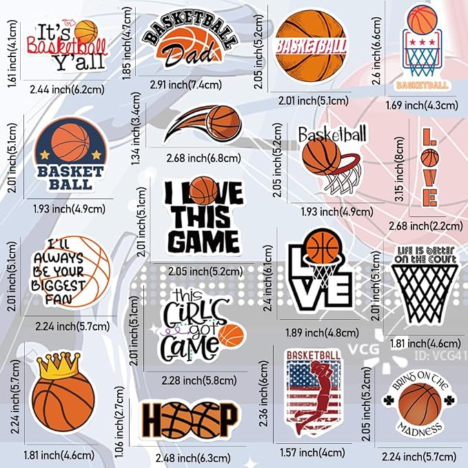 QTL Basketball Stickers for Kids Boys Basketball Party Supplies Waterproof Vinyl Stickers for Water Bottle Laptop 50 Pcs