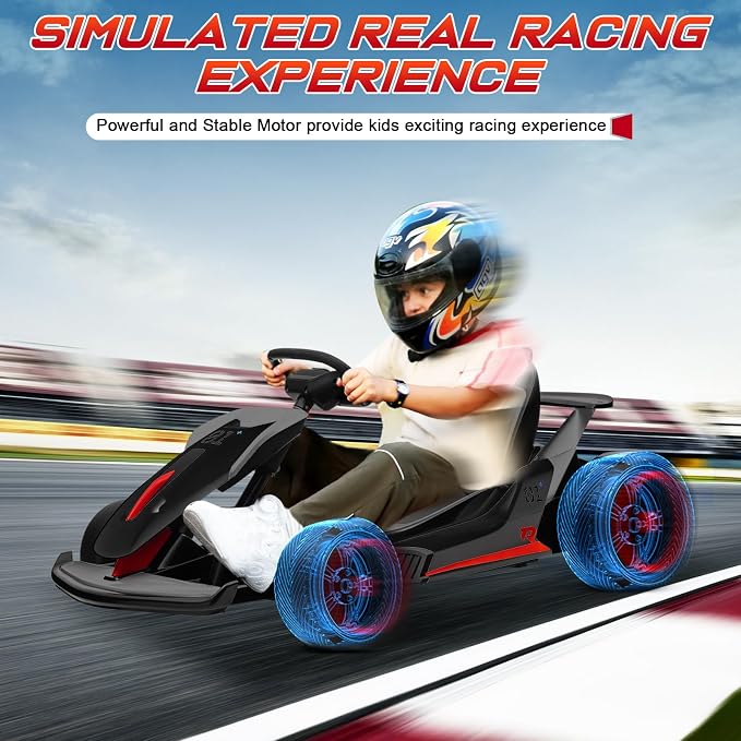 24V Electric Go Kart, Kids Drift Kart with Dual Motors, 8 MPH Max, 110LBS Max Load, Outdoor Ride on Toy Crazy Kart w/Bluetooth Music&Light