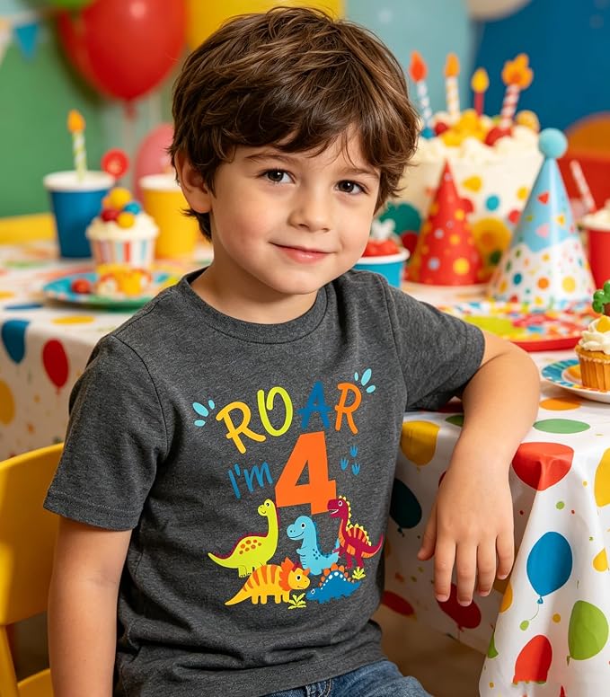 Lovekider 2-5 Years Birthday Boy Shirt Construction Party T-Shirts Excavator Cotton Short Sleeve Tee Dark Grey