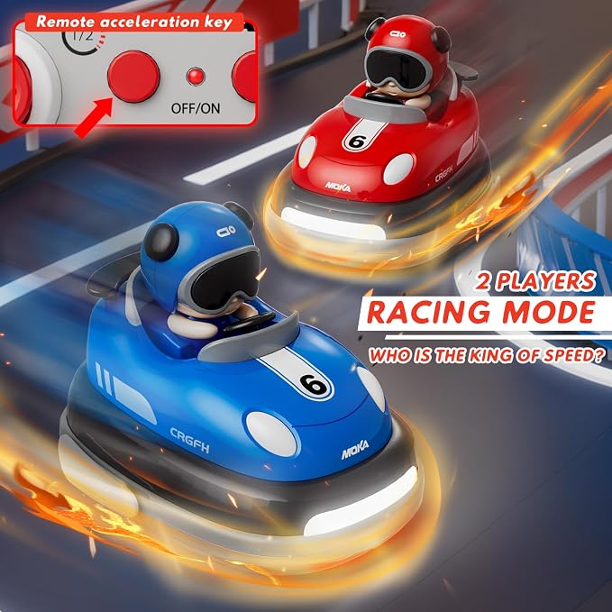 2-Player Battle 2-5 rc Car Toddler Boys Independence Day | Cartoon Remote Control Bumper Cars with Light & Sound – Racing Set (Drift + Collision Modes) | 360° Spinning | Rechargeable Kids’ Race Cars