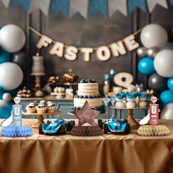 Vintage Race Car 1st Birthday Honeycomb Centerpieces 12 Pack, Race Car First Birthday Decorations, Boy First Birthday Race Car Theme Party Table Centerpieces, Retro Racing Party Supplies