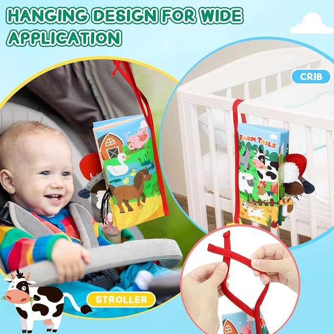 BBWOO Soft Baby Book Toy - Newborn Boy Girl Shower Gift - Tummy Time Toy for Infant 0-6 6-12 Months - Touch and Feel Sensory Crinkle Book with Teether - Baby Boy Girl Gift