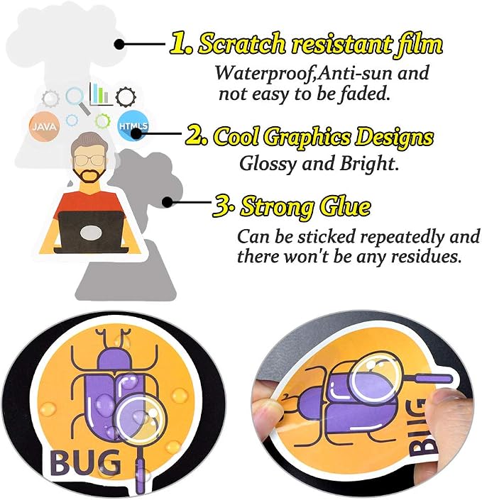 QTL Programming Stickers for Developers, Coding Party Supplies, Waterproof Vinyl Stickers for Water Bottles and Laptop, 50PCS
