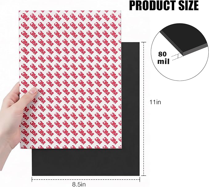 80Mil Magnetic Sheets with Adhesive 8.5" x 11",Self Sticky Anisotropic Sheet Magnet,Peel and Stick Letter Size for Heavy Duty Projects (2 PCS)