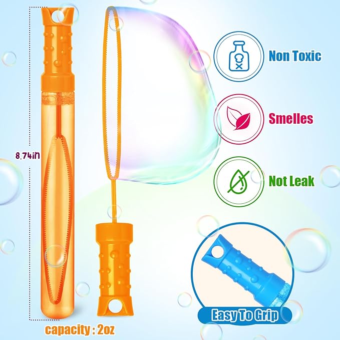 SpringFlower 48 Pcs Bubble Wand, Bubble Wands Bulk, Bubble Party Favor Supply for Summer Indoor & Outdoor Activities, Bubble Solution Summer Toy in 6 Colors, Birthday,Wedding, Party
