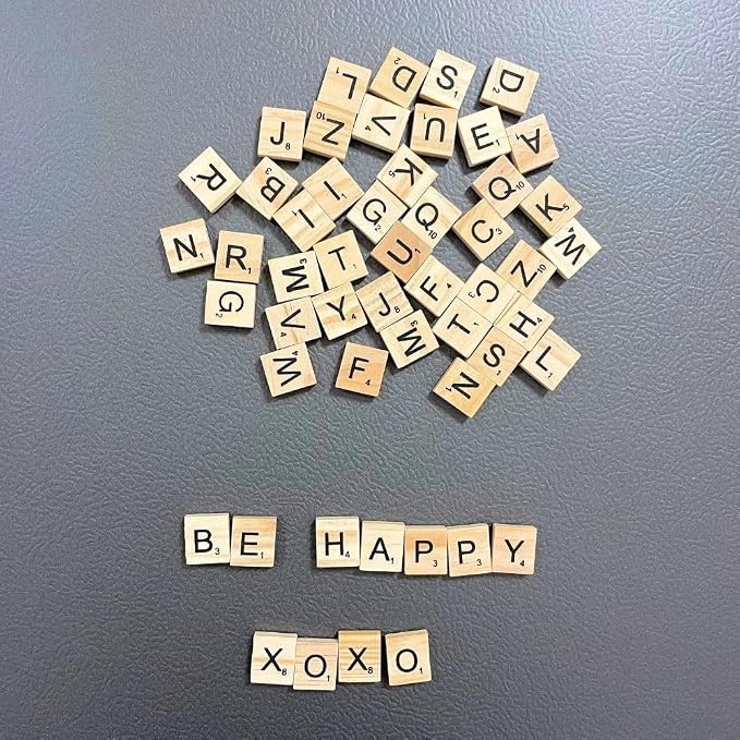 YJ PREMIUMS 100 PC Wood Magnetic Letter Tiles Magnets Big Large Square Wooden Alphabet Letters Tile Magnet Pieces for Fridge Refrigerator Wall Fun Learning Decorative Game Board for Adults