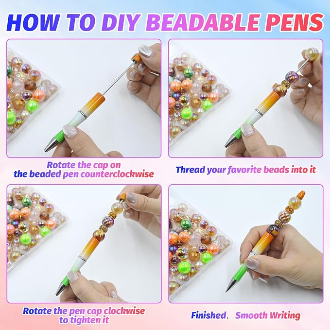 150 Pieces DIY Beadable Pen Kit – 50 Plastic Ballpoint Pens with Refills & Bags – School Supplies, Office Accessories & Decorative Items for Students & Teachers (Gradient Colors)