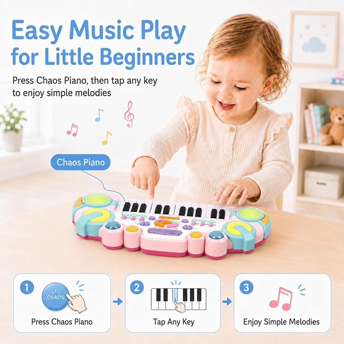 Toddler Piano Keyboard Toy for 1 2 3 4 Year Old Boys Girls, 24-Key Kids Piano Keyboard with Record & Playback, Tones, Rhythms & Drum Sounds, Baby Musical Toy Birthday