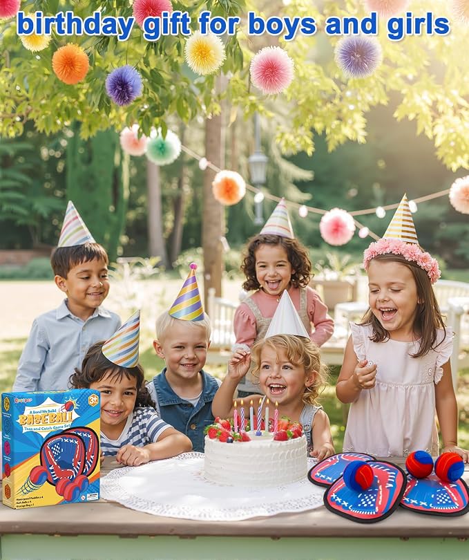 Toss and Catch Ball Game with Soft Balls & Sticky Baseball Gloves - Toys for Indoor, Outdoor, Yard, Beach, Pool, Camping - Birthday Gift for Boys, Girls, Toddler, Kids Ages 3-12 - Red