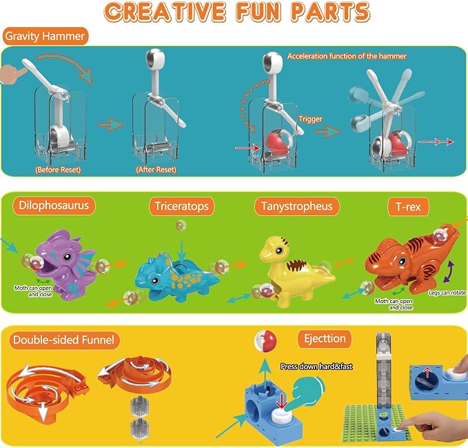 Dinosaur Marble Run Building for Kids: 3 4 5 6 7 8 Years Old Kids Dinosaur Building Blocks Toys - Preschool Montessori Game Compatible with Major Brands for Boys Girls