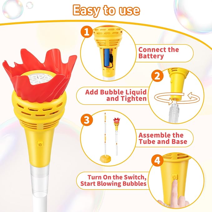 Infowush Torch Bubble Machine for Kids, Rechargable Bubble Maker Bubble Toys with Light, Outdoor Automatic Standing Height Adjustable Bubble Machine for Toddlers 1-3, Christmas Birthday Party Gifts