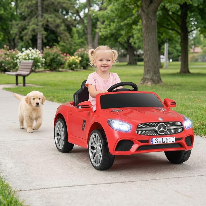 Costzon Ride On Car, 12V Licensed Mercedes Benz Electric Vehicles with Parent Remote Control, LED Headlights, Music & Wireless Connection, Kids Car for Boys Girls Aged 3-8 (SL500,Red)