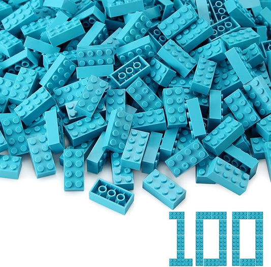 100pcs 2x4 Bricks Medium Azure Pieces Parts Classic Building kit Creative Play Set Basic Blocks Toy Accessories Compatible with 3001 Major Brands