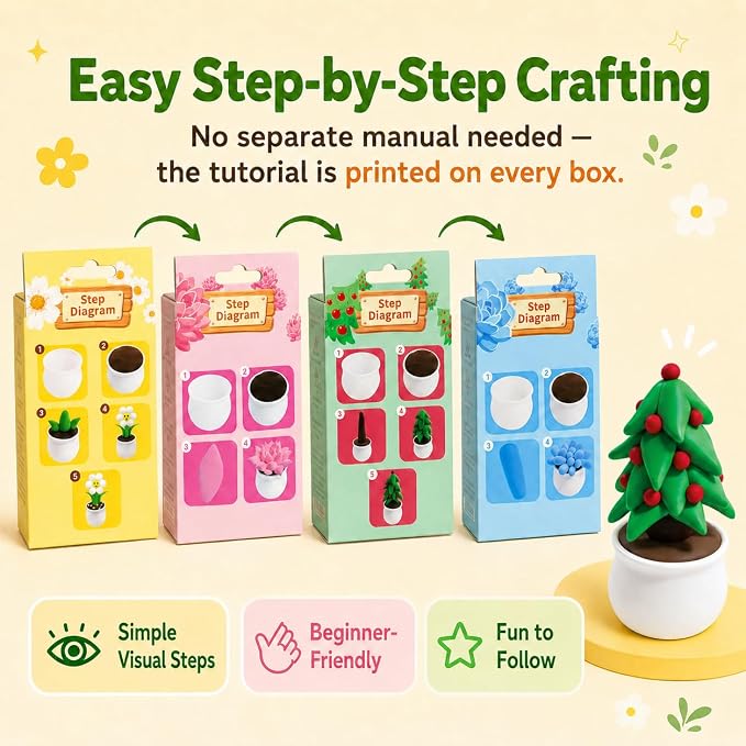 Air Dry Clay Kit for Kids, 12 Plants Modeling Magic Clay Sculpting Tools | Ultra-Light & Soft, Safe and Non-Sticky, DIY Flower Arts Craft Set, Home Party Favors Birthday Back to School Gift for Age 3+