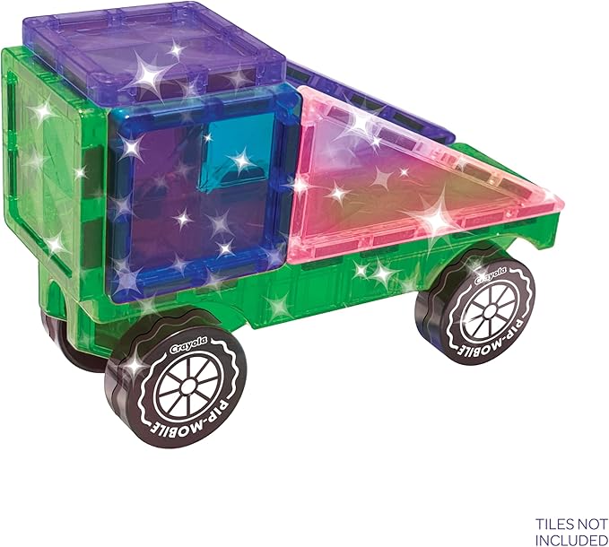 Crayola PIP-Mobiles Rolling Chassis Accessory for Magnetic Building Tiles – Add Wheels to Crayola PIP-Tile Sets – STEM Learning Toy for Kids Ages 3+ – Creative, Educational Toy - 2-Pack (Glitter)