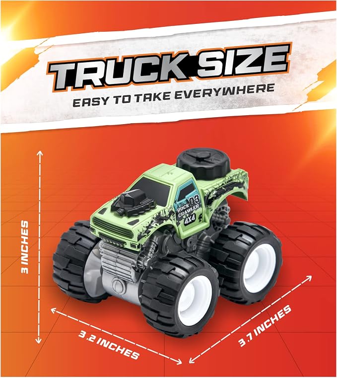 Team Power Monster Trucks Toys for Boys and Girls, 4-Wheel Drive Friction Powered 6-Pack Push and Go Toy Cars with Giant Wheels, 360° Crazy Stunts, Age 3, 4-7 and Above [Amazon Exclusive] (6 Pack)