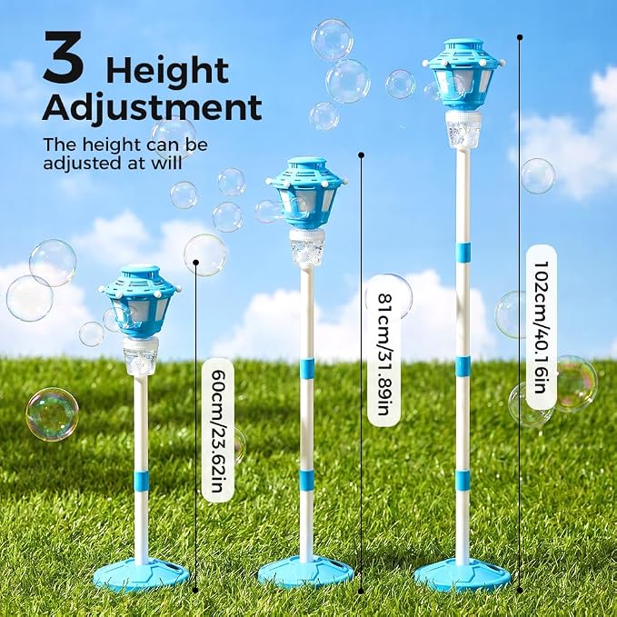 2026 New 47" Rechargeable Automatic Bubble Maker with Light and Music for Outdoor, Adjustable Height Stand with Detachable Wand, Bubble Solution Included for Party (Pink)
