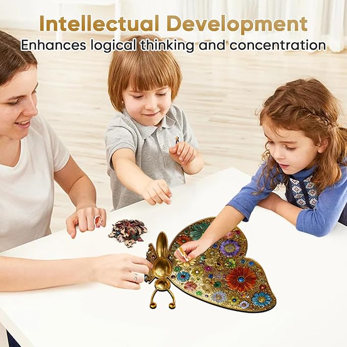 Mocfesk Wooden Puzzles for Adults, Golden Butterfly Puzzles, Unique Shaped Jigsaw Puzzles for Adults and Kids, Birthday Gifts Fun Family Game 21.3 x 11.4 in