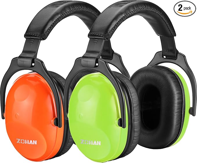 ZOHAN Kids Ear Protection 2 Pack, 25dB NRR Noise Cancelling Headphones for Kids, with Pillowy Pads, for Monster Truck, School, Autism, Sensory, Fireworks, Concerts, Events (Orange+Green)