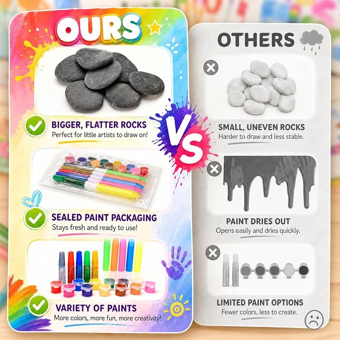 Rock Painting Kit for Kids Ages 6–12, Arts & Crafts Set, Creative Art Toys, Glow-in-the-Dark Rocks to Paint, Gifts for Birthdays & Holidays, Stocking Stuffers