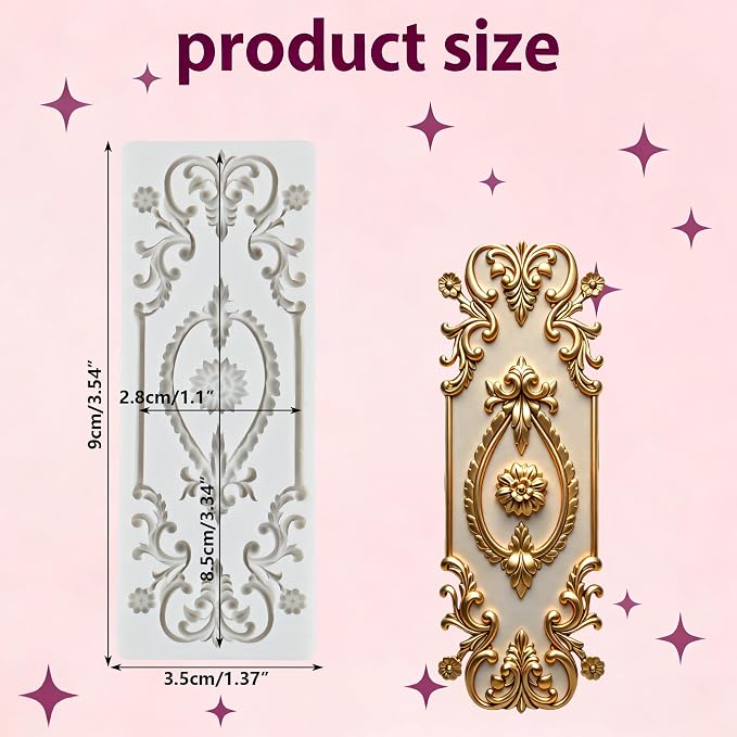 Baroque Polymer Clay Mold Curlicues Scroll Relief Lace Silicone Molds Vintage Relief Flower Filigree Mold for DIY Crafts Epoxy Resin Casting Air Dry Polymer Clay Plaster Jewelry Making